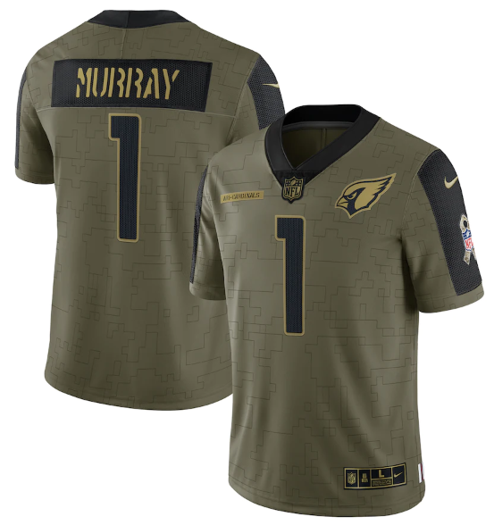 Men's Arizona Cardinals #1 Kyler Murray 2021 Olive Salute To Service Limited Stitched Jersey